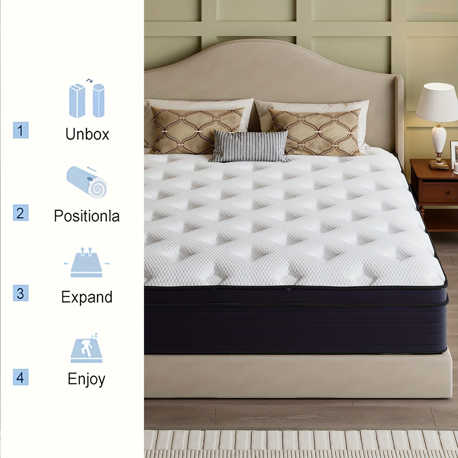 Heavy-Duty Reinforced Mattress 10\u002F12\u002F14 Inch Queen Size - Independent Spring System for Firm Support, High-Density Foam with Reinforced Edges, Ultra-Quiet Design, Boxed Delivery (Available Sizes: Twin\u002FFull\u002FQueen\u002FKing)
