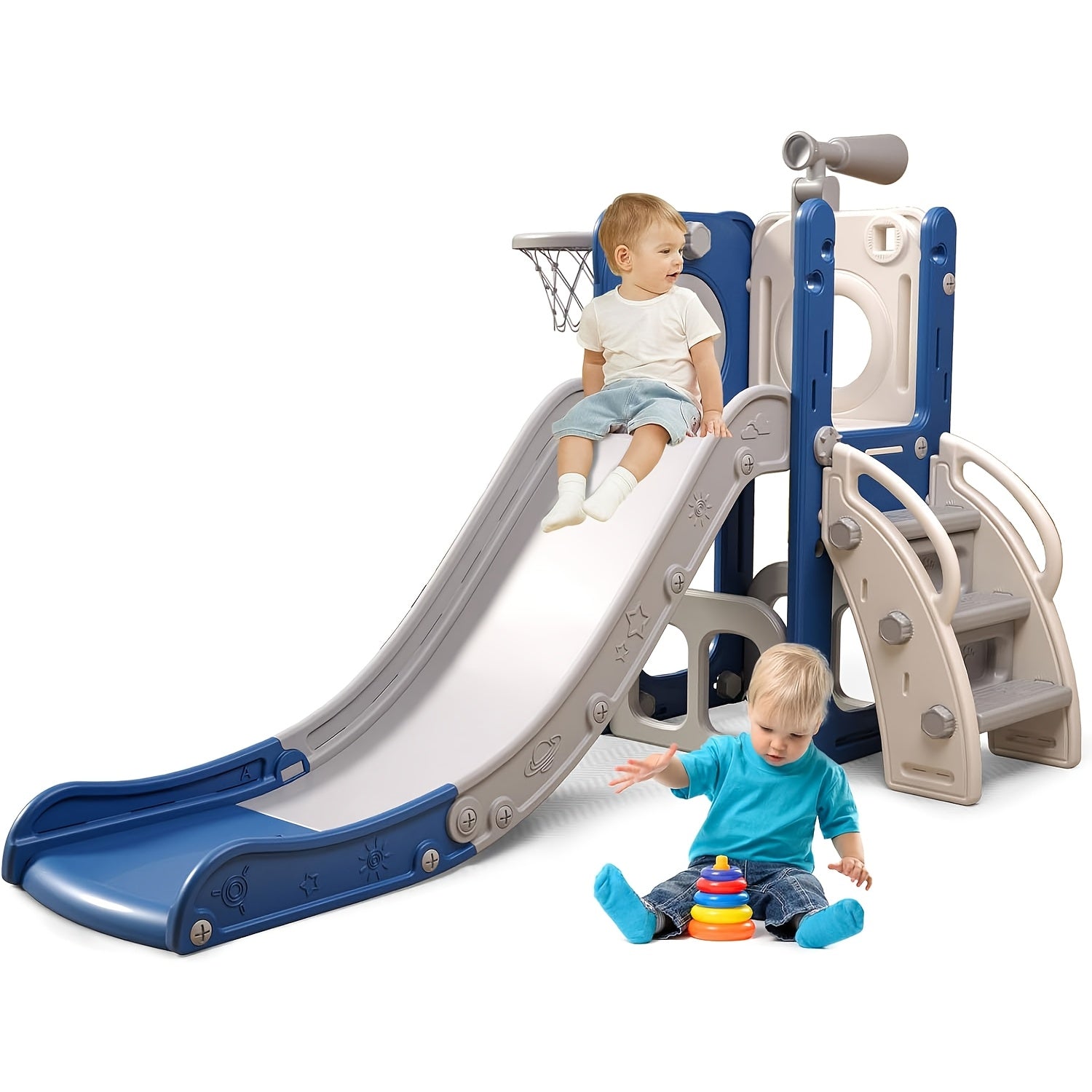 6 In 1 Toddler Playset With Slide, Toddler Slide, Slide For Kids With Basketball Hoop, Ball, Ring Toss, Kids Slide Toddler Playground Toddler Slide Indoor Outdoor Toys