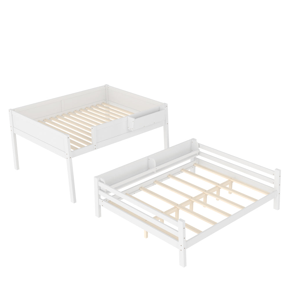 Wooden Bunk Bed Featuring a Storage Shelf And Bookshelf, Equipped with a Ladder And Safety Rails, Designed to Be Detachable, in White Color