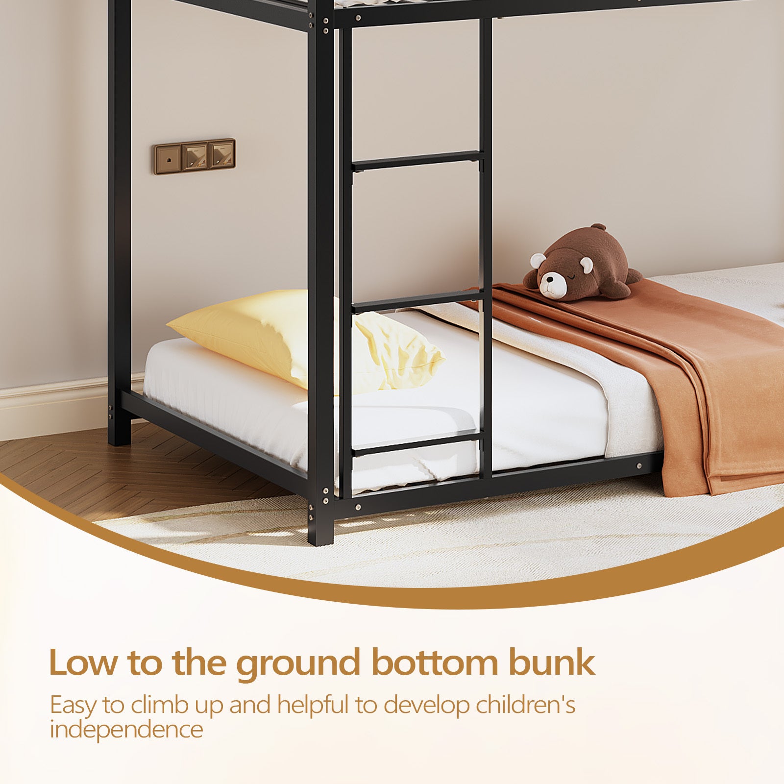 Bunk Bed, Heavy-duty Iron Material, Bunk Bed Frame, Bunk Beds Twin Over Twin for Kids, Space Saving for Small Room&Low Ceiling