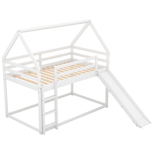 14 Wooden Planks Support The Upper Bed Board, Which Can Bear A Weight Of 250 Pounds. It Is A White Double-decker Slide-style Dormitory Bed, Equipped With A Slide And A Ladder