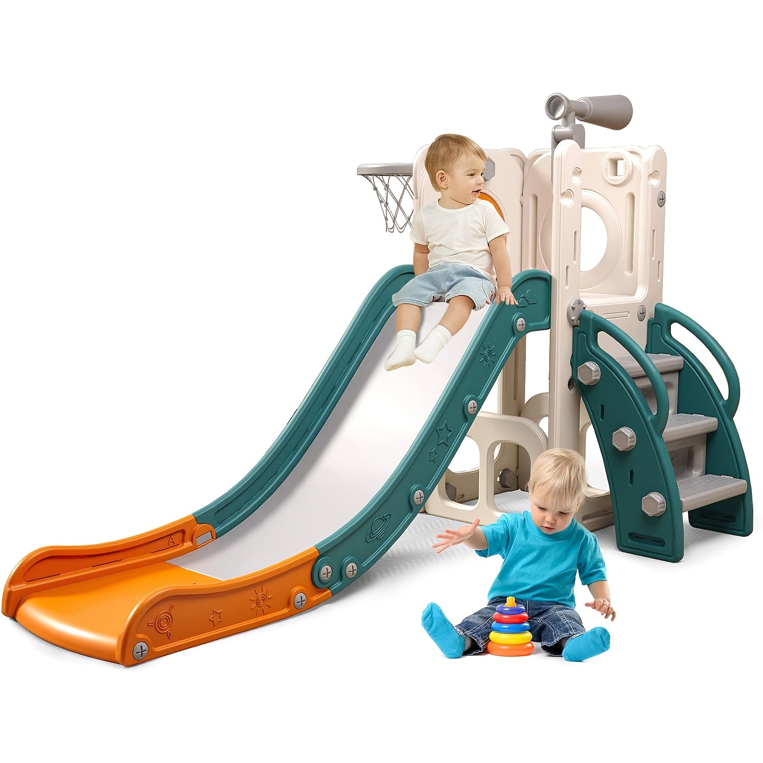 6 In 1 Toddler Playset With Slide, Toddler Slide, Slide For Kids With Basketball Hoop, Ball, Ring Toss, Kids Slide Toddler Playground Toddler Slide Indoor Outdoor Toys
