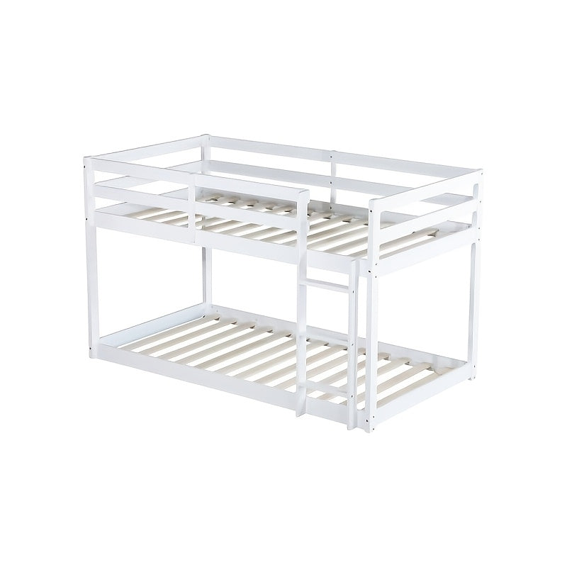 BELLEMAVE Twin Over Twin Low-Profile Bunk Bed Frame With Side Ladder & Full Safety Guardrails, Noise-Reduced Heavy-Duty Bunk Bed, No Box Spring Required, Modern Bedroom Furniture For Small Apartments, White