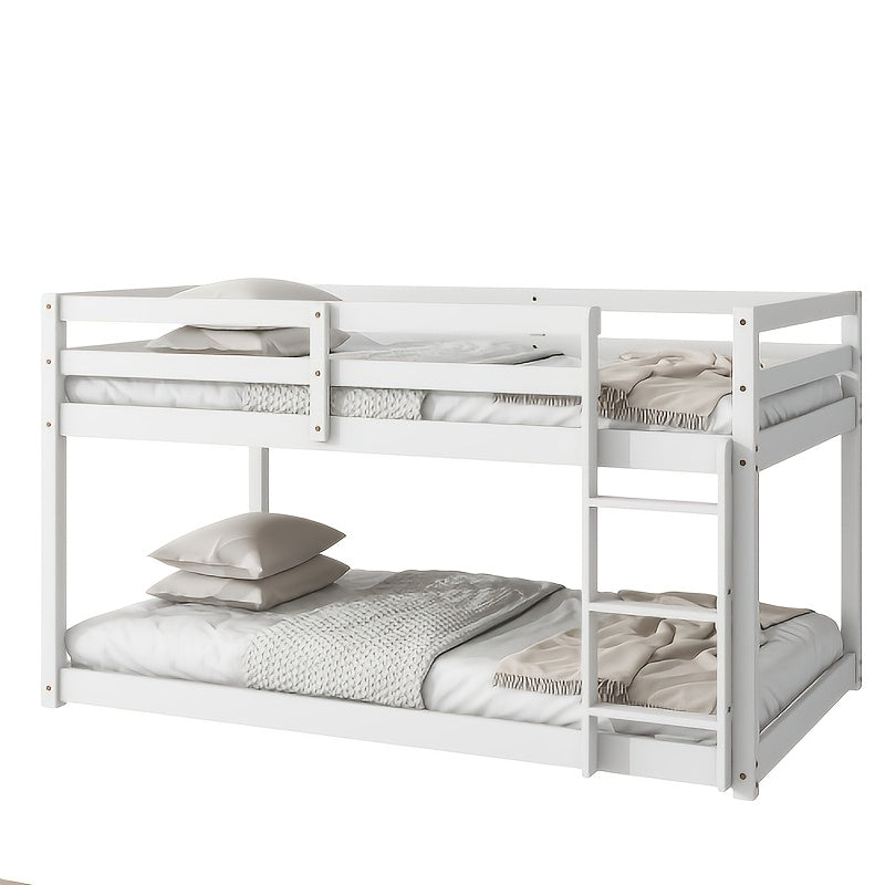 BELLEMAVE Twin Over Twin Low-Profile Bunk Bed Frame With Side Ladder & Full Safety Guardrails, Noise-Reduced Heavy-Duty Bunk Bed, No Box Spring Required, Modern Bedroom Furniture For Small Apartments, White