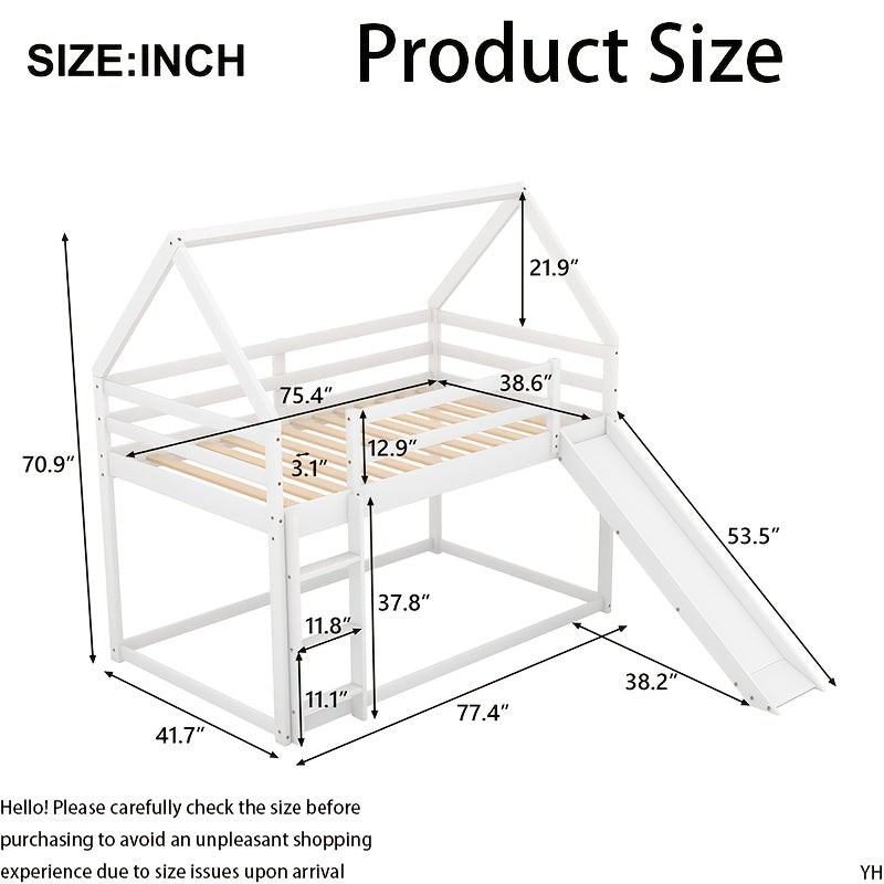 14 Wooden Planks Support The Upper Bed Board, Which Can Bear A Weight Of 250 Pounds. It Is A White Double-decker Slide-style Dormitory Bed, Equipped With A Slide And A Ladder