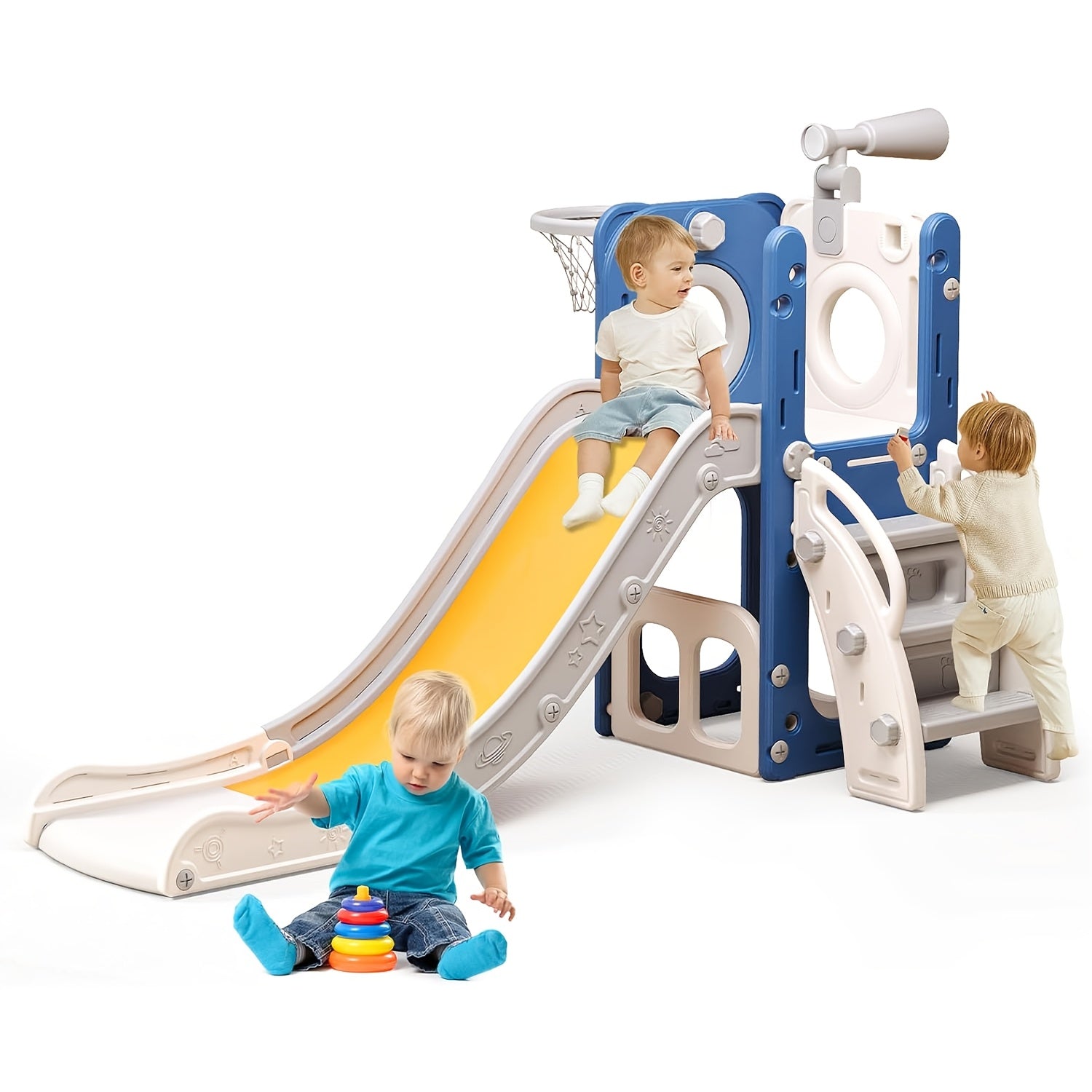 6 In 1 Toddler Playset With Slide, Toddler Slide, Slide For Kids With Basketball Hoop, Ball, Ring Toss, Kids Slide Toddler Playground Toddler Slide Indoor Outdoor Toys