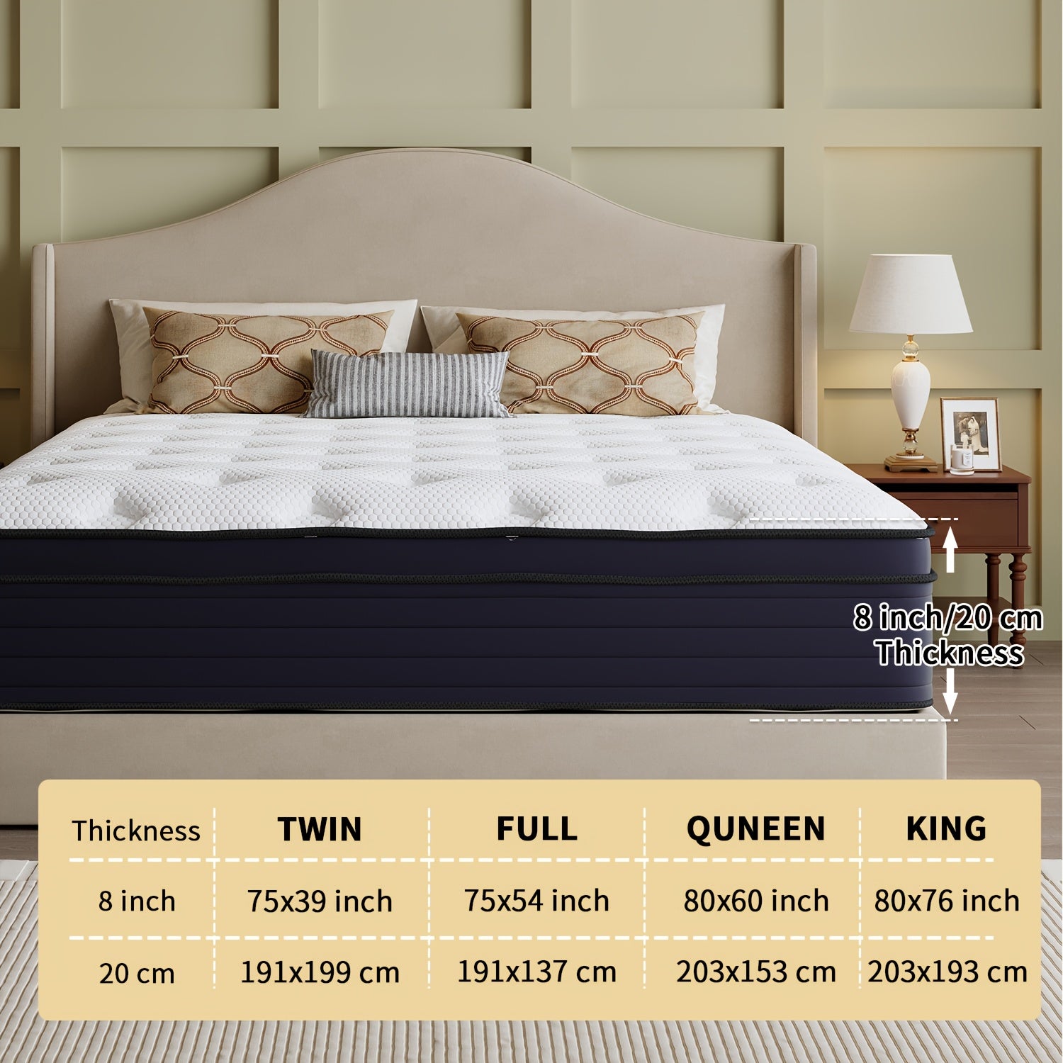 Heavy-Duty Reinforced Mattress 10\u002F12\u002F14 Inch Queen Size - Independent Spring System for Firm Support, High-Density Foam with Reinforced Edges, Ultra-Quiet Design, Boxed Delivery (Available Sizes: Twin\u002FFull\u002FQueen\u002FKing)