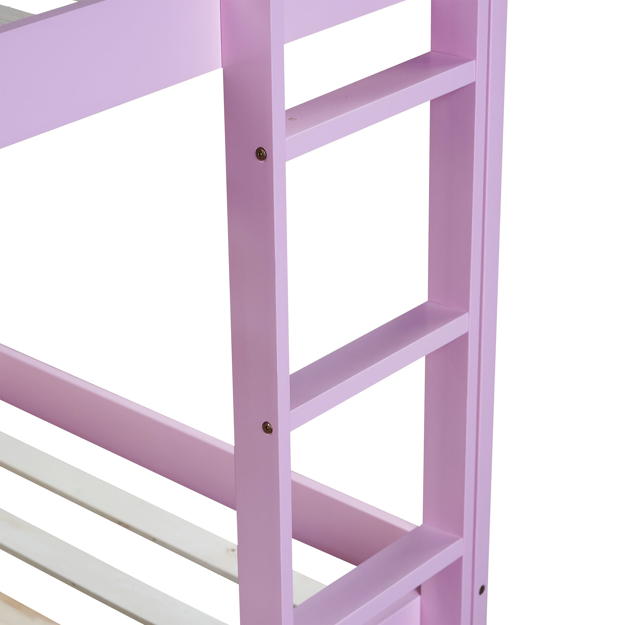 Twin Low Bunk Bed, Solid Rubber Wood Twin Over Twin Bunk Bed Frame with Full Guardrails And Integrated Ladder, Upper And Bottom Bed, No Box Spring Needed