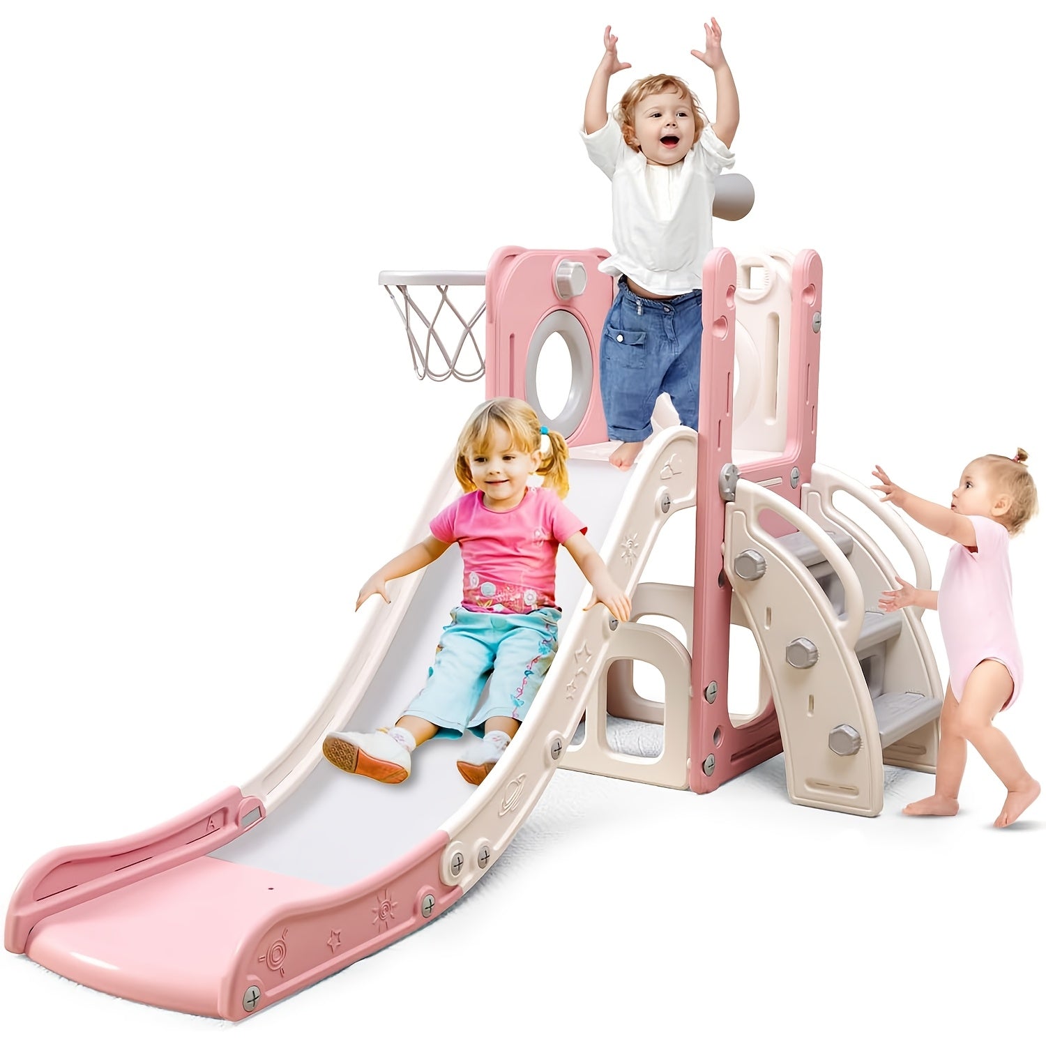 6 In 1 Toddler Playset With Slide, Toddler Slide, Slide For Kids With Basketball Hoop, Ball, Ring Toss, Kids Slide Toddler Playground Toddler Slide Indoor Outdoor Toys