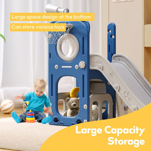 6 In 1 Toddler Playset With Slide, Toddler Slide, Slide For Kids With Basketball Hoop, Ball, Ring Toss, Kids Slide Toddler Playground Toddler Slide Indoor Outdoor Toys