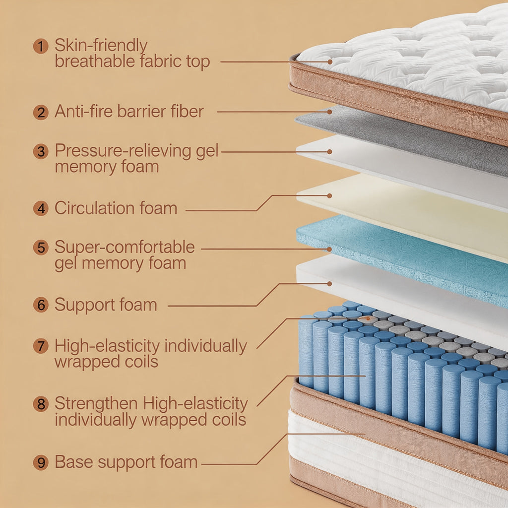 Queen Size 12\u002F14 Inch Mixed Mattress Box - Memory And Spring Bed with Sports Isolation, Medium Hardness, Allergy Resistant Mattress Box Design, No Bedbox\u002FBase Required, Easy to Install (Suitable for Full\u002FQueen\u002FKing Sizes)