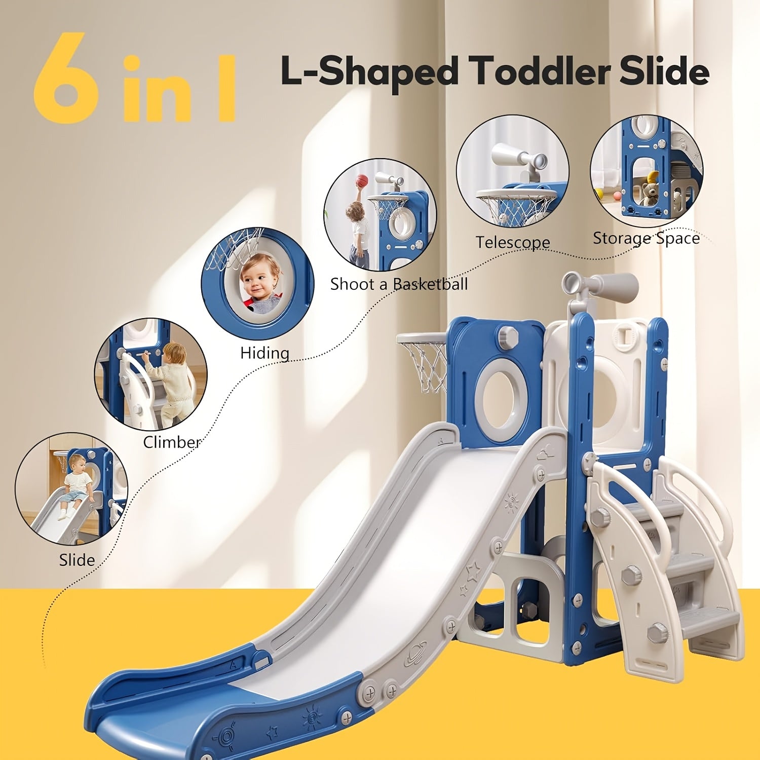 6 In 1 Toddler Playset With Slide, Toddler Slide, Slide For Kids With Basketball Hoop, Ball, Ring Toss, Kids Slide Toddler Playground Toddler Slide Indoor Outdoor Toys