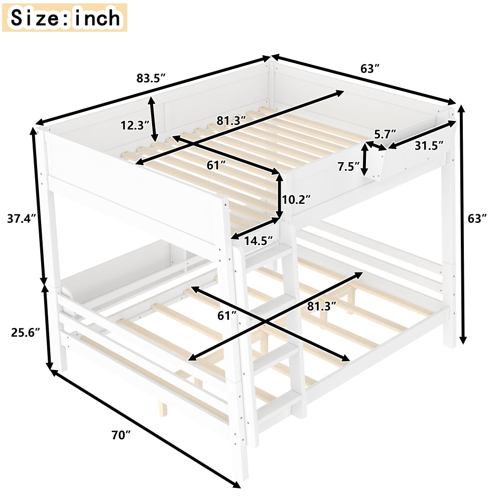 Wooden Bunk Bed Featuring a Storage Shelf And Bookshelf, Equipped with a Ladder And Safety Rails, Designed to Be Detachable, in White Color