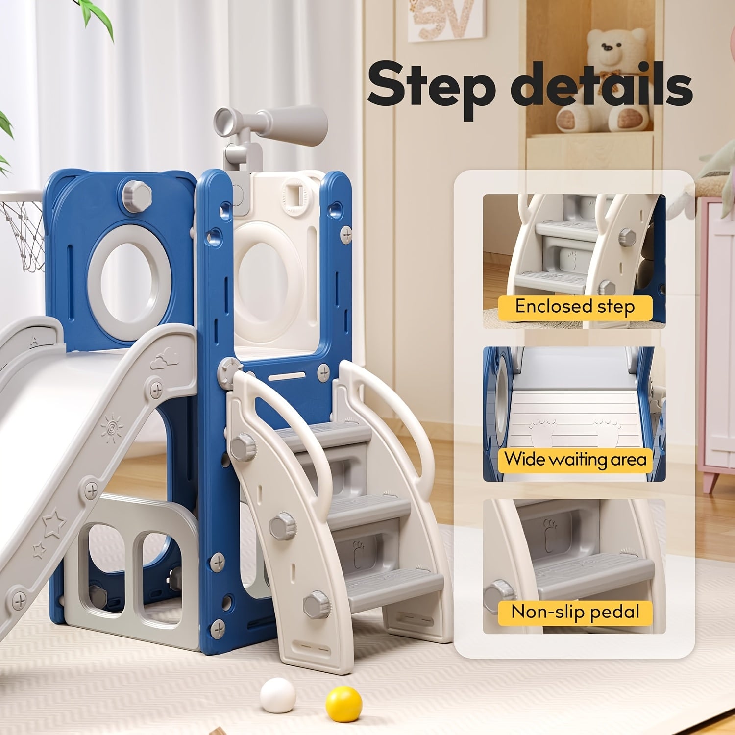 6 In 1 Toddler Playset With Slide, Toddler Slide, Slide For Kids With Basketball Hoop, Ball, Ring Toss, Kids Slide Toddler Playground Toddler Slide Indoor Outdoor Toys