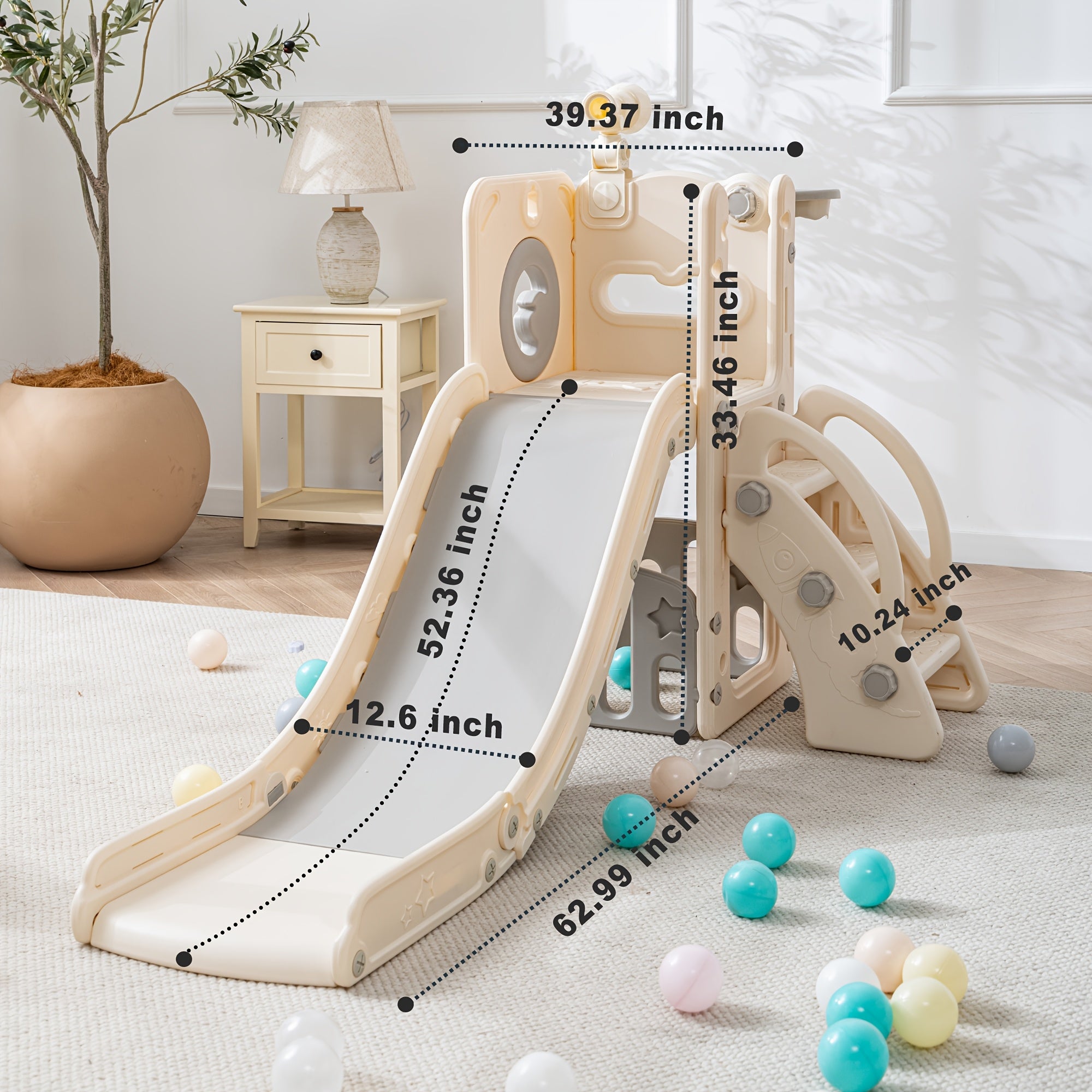 3 In 1 Toddler Slide & Swing Set, Yellow & Blue Indoor Playground With Basketball Hoop, Sturdy Climbing Slide For Kids, Boys Girls Home Play Equipmen