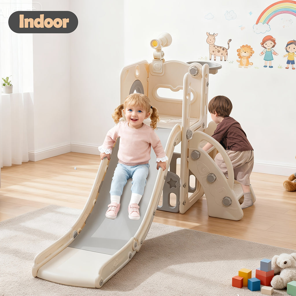 3 In 1 Toddler Slide & Swing Set, Yellow & Blue Indoor Playground With Basketball Hoop, Sturdy Climbing Slide For Kids, Boys Girls Home Play Equipmen