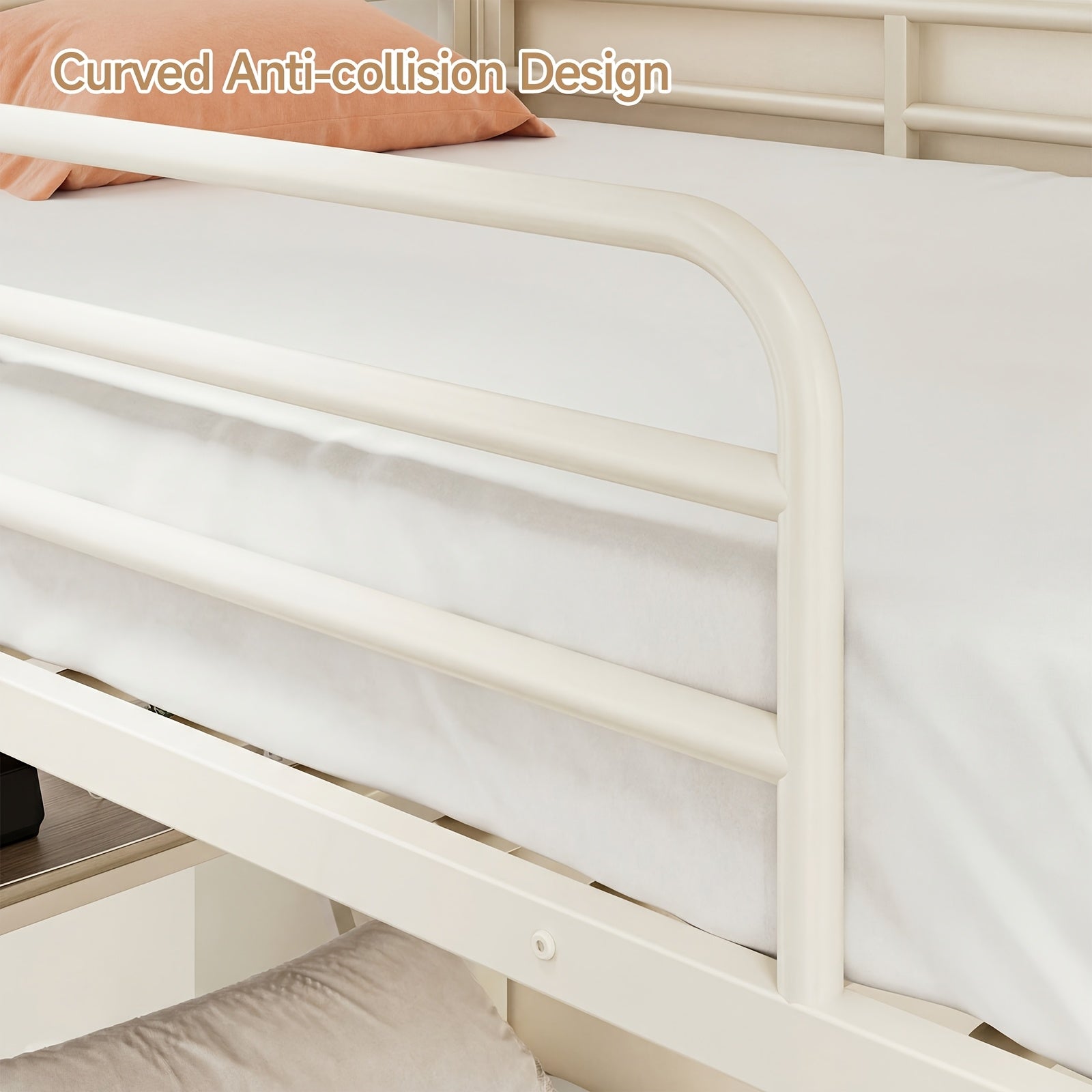 Twin Over Twin Metal Bunk Bed with Charging Station & Desk, Heavy Duty 2-Tier Bed Frame with Safety Guardrail, Stairs & Upper Storage Shelf, Without Mattress, Easy Assembly for Juniors Bedroom, Dorm