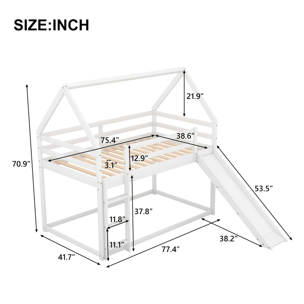 14 Wooden Planks Support The Upper Bed Board, Which Can Bear A Weight Of 250 Pounds. It Is A White Double-decker Slide-style Dormitory Bed, Equipped With A Slide And A Ladder