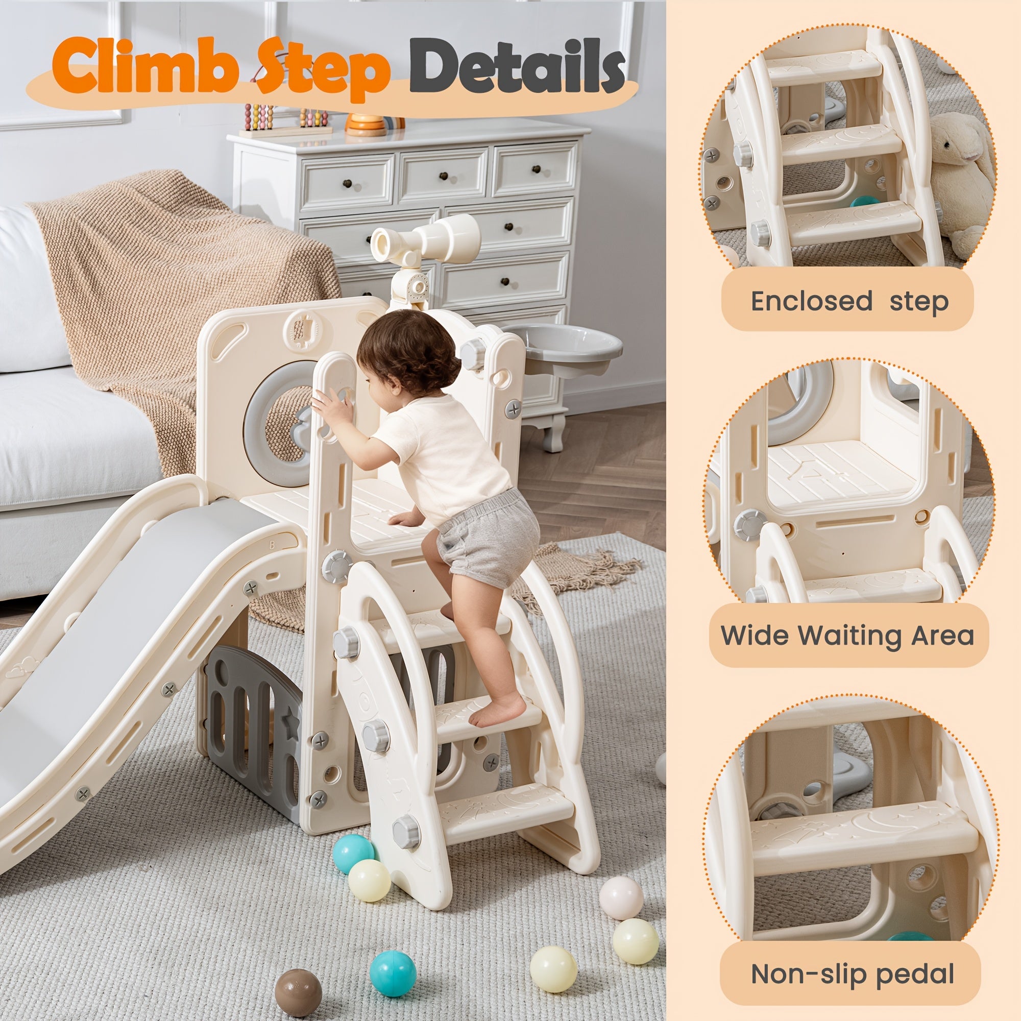 3 In 1 Toddler Slide & Swing Set, Yellow & Blue Indoor Playground With Basketball Hoop, Sturdy Climbing Slide For Kids, Boys Girls Home Play Equipmen