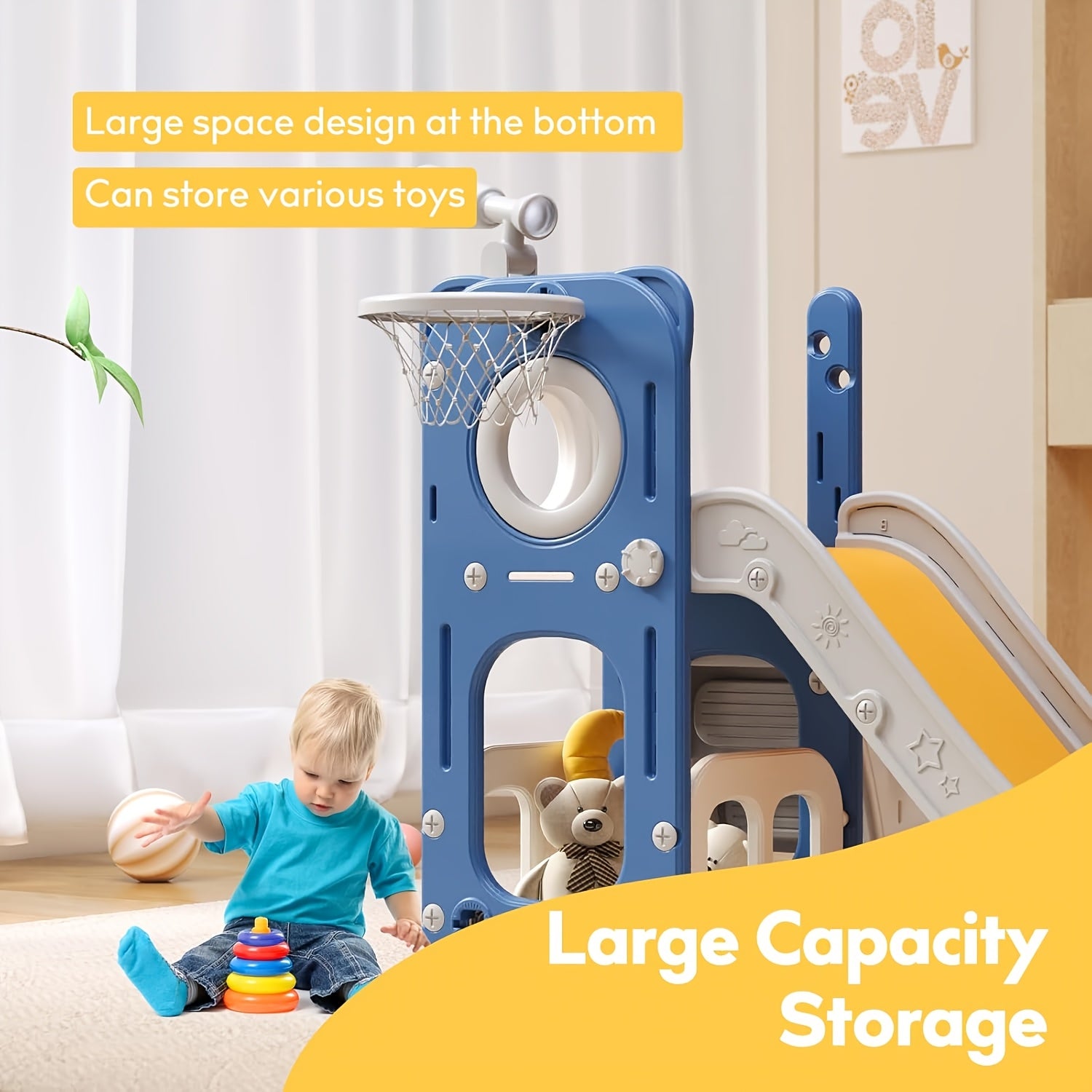 6 In 1 Toddler Playset With Slide, Toddler Slide, Slide For Kids With Basketball Hoop, Ball, Ring Toss, Kids Slide Toddler Playground Toddler Slide Indoor Outdoor Toys
