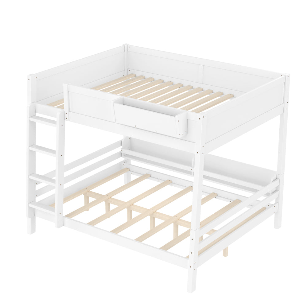 Wooden Bunk Bed Featuring a Storage Shelf And Bookshelf, Equipped with a Ladder And Safety Rails, Designed to Be Detachable, in White Color