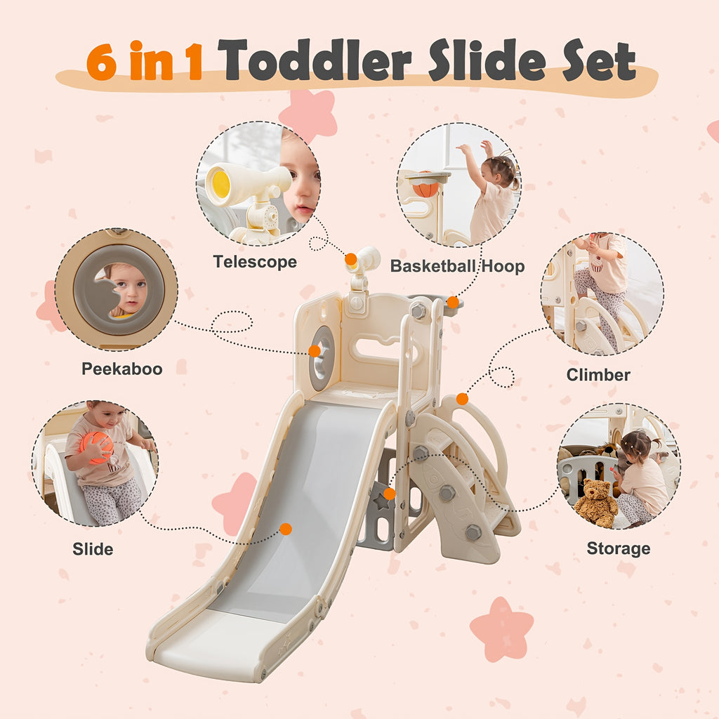 3 In 1 Toddler Slide & Swing Set, Yellow & Blue Indoor Playground With Basketball Hoop, Sturdy Climbing Slide For Kids, Boys Girls Home Play Equipmen