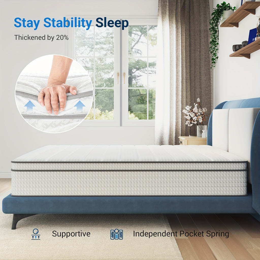 Avenco Memory Foam Hybrid Mattress in Sizes 6, 8, 10, 12, And 14 Inches, Featuring a Pillowtop for Enhanced for Deep Sleep, Medium Firmness, Motion Isolation, And a Breathable Cover