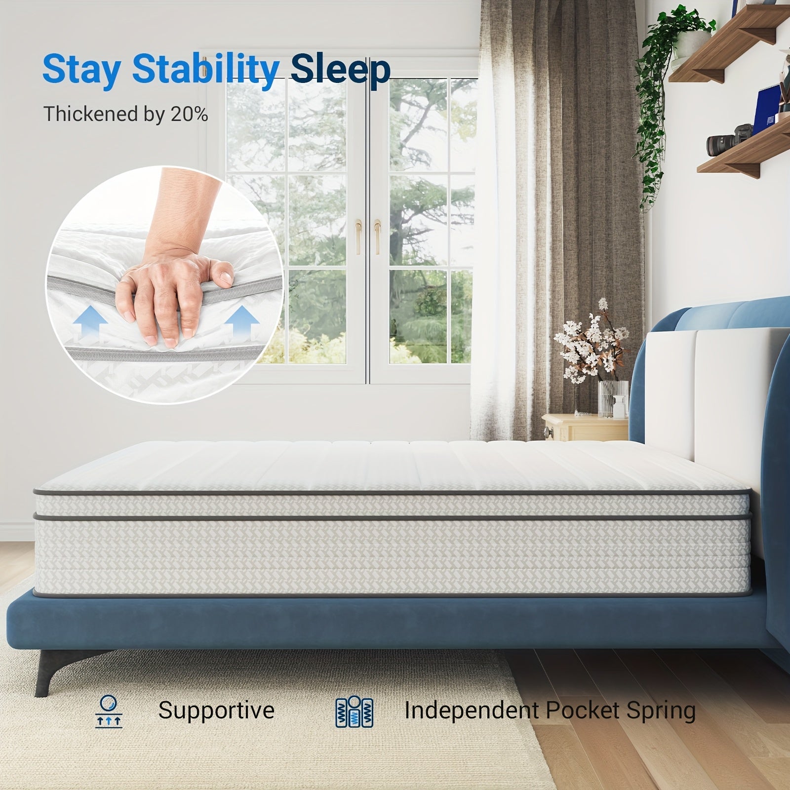 Avenco Memory Foam Hybrid Mattress in Sizes 6, 8, 10, 12, And 14 Inches, Featuring a Pillowtop for Enhanced for Deep Sleep, Medium Firmness, Motion Isolation, And a Breathable Cover