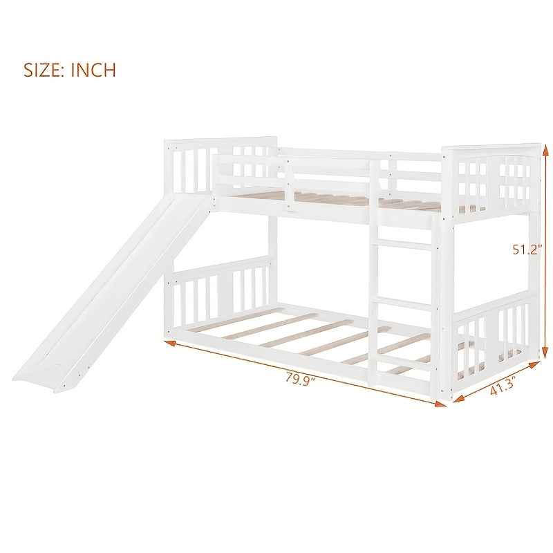 BELLEMAVE 2-in-1 Twin Floor Bunk Bed Frame With Fun Side Ladder, Heavy-Duty Low-Profile Bunk Bed With Full-Length Safety Guardrails, Noise-Reduced Design, No Box Spring Required, Modern Bedroom Furniture For Small Apartments, White