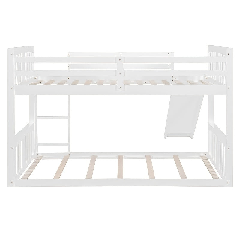 BELLEMAVE 2-in-1 Twin Floor Bunk Bed Frame With Fun Side Ladder, Heavy-Duty Low-Profile Bunk Bed With Full-Length Safety Guardrails, Noise-Reduced Design, No Box Spring Required, Modern Bedroom Furniture For Small Apartments, White