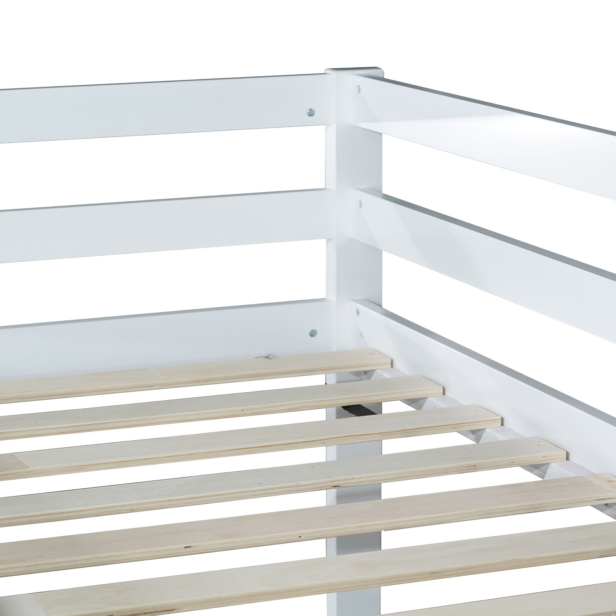 Twin Low Bunk Bed, Solid Rubber Wood Twin Over Twin Bunk Bed Frame with Full Guardrails And Integrated Ladder, Upper And Bottom Bed, No Box Spring Needed