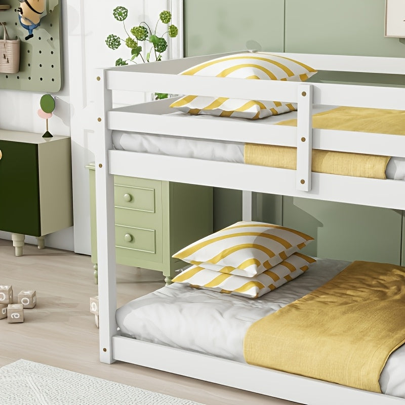 BELLEMAVE Twin Over Twin Low-Profile Bunk Bed Frame With Side Ladder & Full Safety Guardrails, Noise-Reduced Heavy-Duty Bunk Bed, No Box Spring Required, Modern Bedroom Furniture For Small Apartments, White