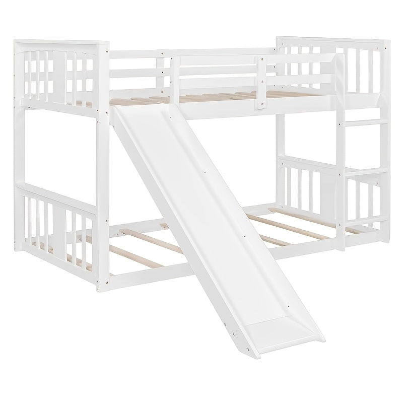 BELLEMAVE 2-in-1 Twin Floor Bunk Bed Frame With Fun Side Ladder, Heavy-Duty Low-Profile Bunk Bed With Full-Length Safety Guardrails, Noise-Reduced Design, No Box Spring Required, Modern Bedroom Furniture For Small Apartments, White