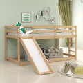 Low Bunk Bed with Slide, Floor Loft Bed with Climbing Ladder, Wood Twin Bunk Bed Frame with Full Guardrails & Storage Space for Youngsters Youngsters