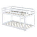 Twin Low Bunk Bed, Solid Rubber Wood Twin Over Twin Bunk Bed Frame with Full Guardrails And Integrated Ladder, Upper And Bottom Bed, No Box Spring Needed