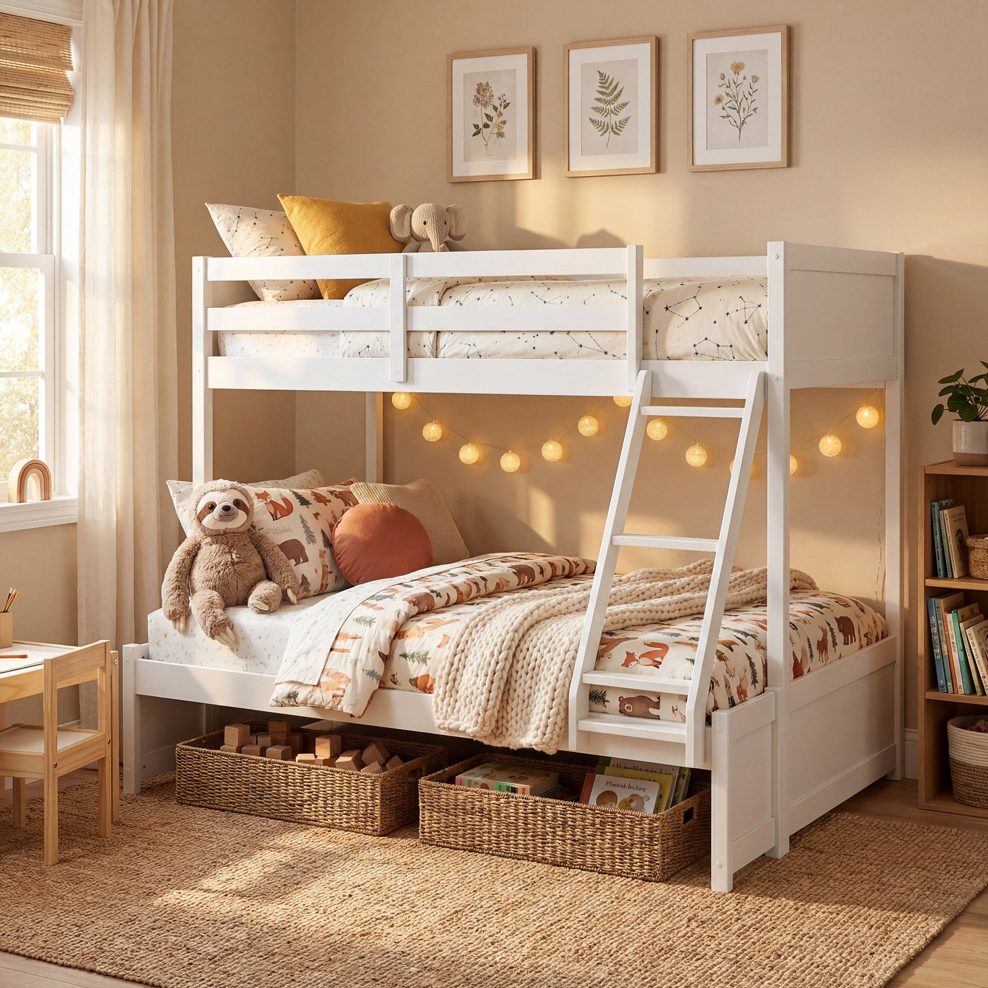 COSTWAY Twin Over Full Bunk Bed with 3-Step Ladder, Solid Wood Bunk Bed with Full-Length Guardrails and 21 Support Slats, Bed Frame with Pine Wood Posts for Teens, Kids, Adults, Dormitory and Apartment