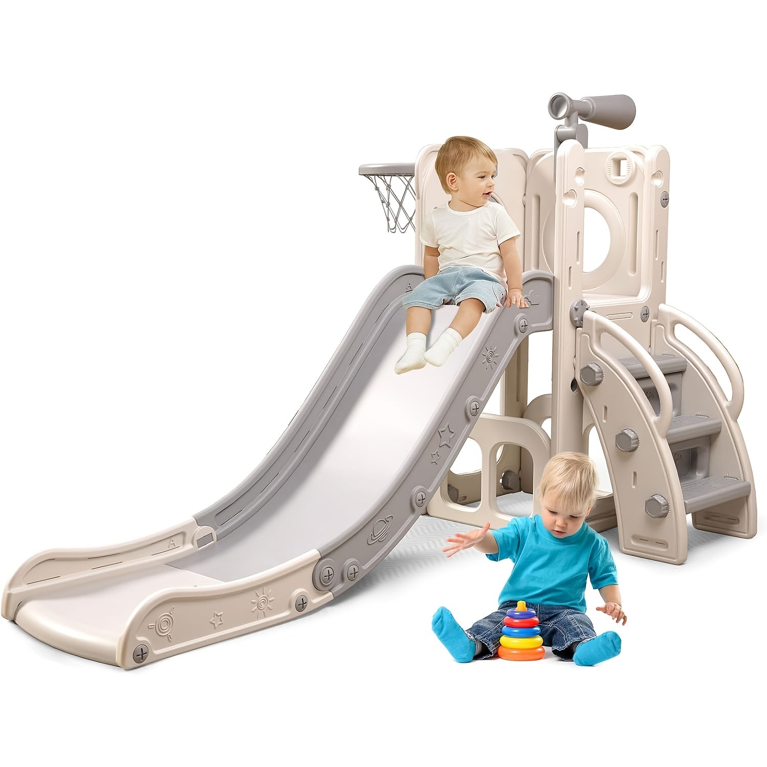 6 In 1 Toddler Playset With Slide, Toddler Slide, Slide For Kids With Basketball Hoop, Ball, Ring Toss, Kids Slide Toddler Playground Toddler Slide Indoor Outdoor Toys