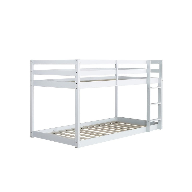 BELLEMAVE Twin Over Twin Low-Profile Bunk Bed Frame With Side Ladder & Full Safety Guardrails, Noise-Reduced Heavy-Duty Bunk Bed, No Box Spring Required, Modern Bedroom Furniture For Small Apartments, White