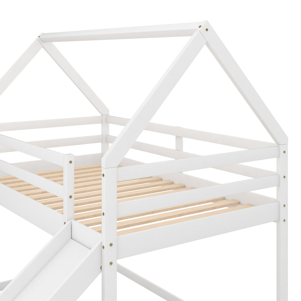 14 Wooden Planks Support The Upper Bed Board, Which Can Bear A Weight Of 250 Pounds. It Is A White Double-decker Slide-style Dormitory Bed, Equipped With A Slide And A Ladder