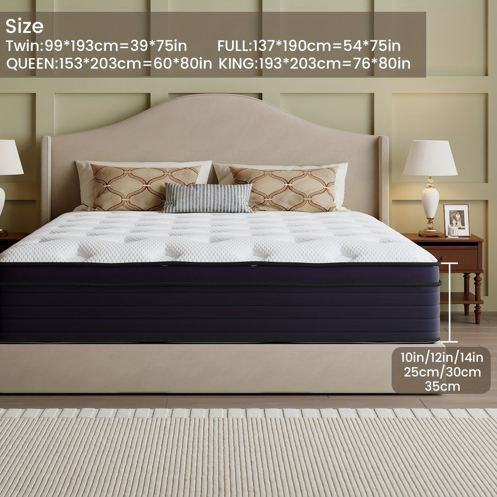 Heavy-Duty Reinforced Mattress 10\u002F12\u002F14 Inch Queen Size - Independent Spring System for Firm Support, High-Density Foam with Reinforced Edges, Ultra-Quiet Design, Boxed Delivery (Available Sizes: Twin\u002FFull\u002FQueen\u002FKing)