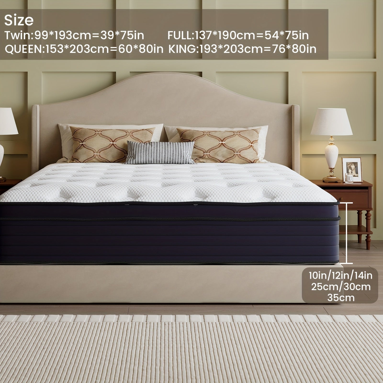 Heavy-Duty Reinforced Mattress 10\u002F12\u002F14 Inch Queen Size - Independent Spring System for Firm Support, High-Density Foam with Reinforced Edges, Ultra-Quiet Design, Boxed Delivery (Available Sizes: Twin\u002FFull\u002FQueen\u002FKing)