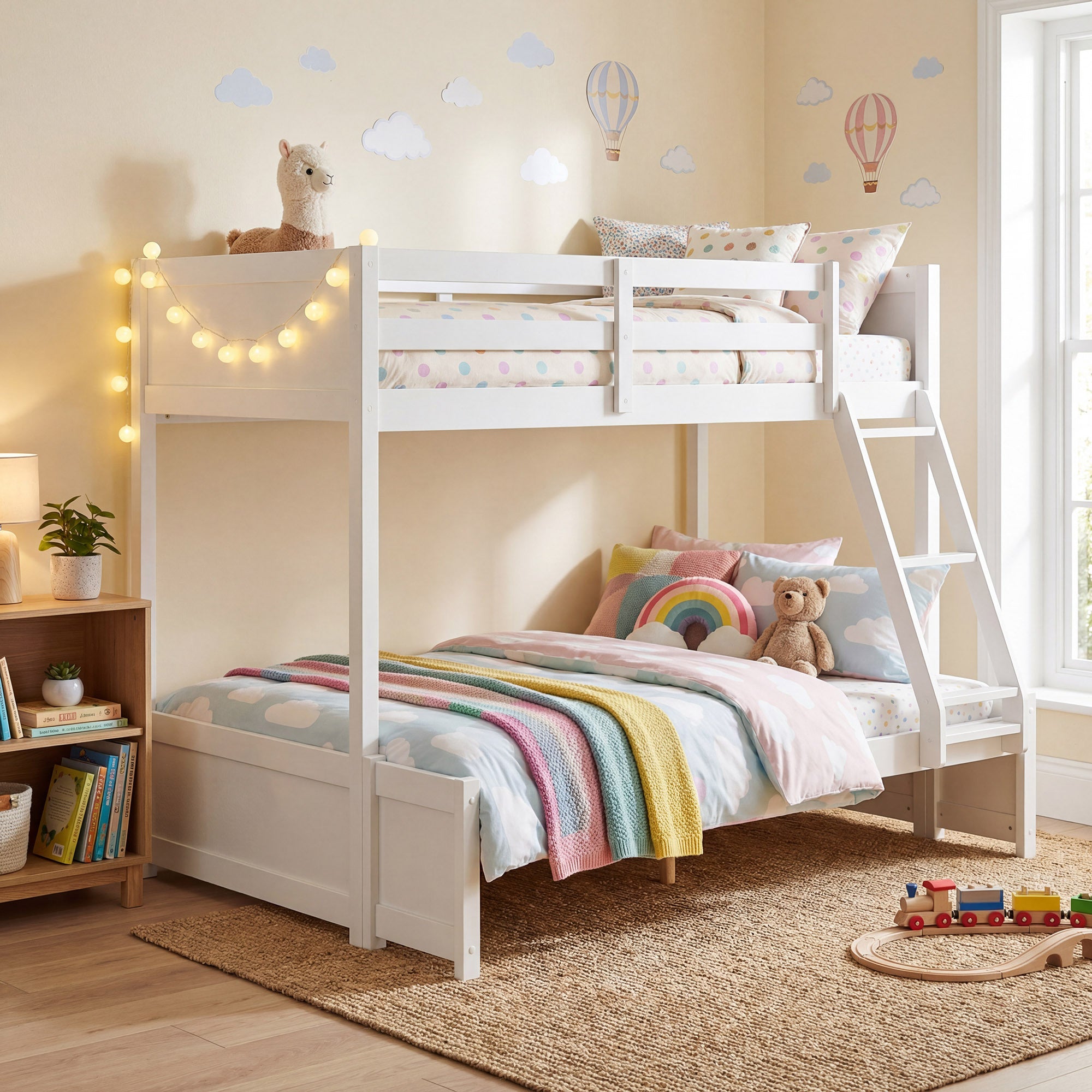 COSTWAY Twin Over Full Bunk Bed with 3-Step Ladder, Solid Wood Bunk Bed with Full-Length Guardrails and 21 Support Slats, Bed Frame with Pine Wood Posts for Teens, Kids, Adults, Dormitory and Apartment