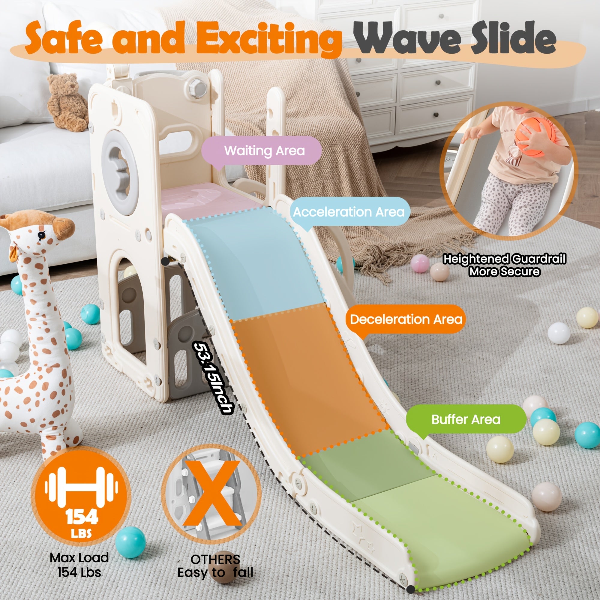 3 In 1 Toddler Slide & Swing Set, Yellow & Blue Indoor Playground With Basketball Hoop, Sturdy Climbing Slide For Kids, Boys Girls Home Play Equipmen