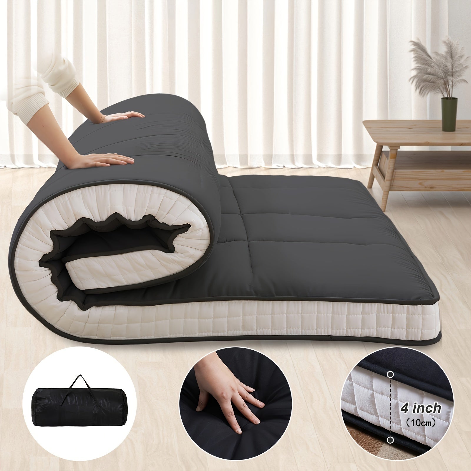 LILYPELLE Extra Thick Memory Foam Twin Mattress, Foldable & Portable Floor Mattress, Washable Sleeping Mat for Home, Camping, Travel & Guest Bed