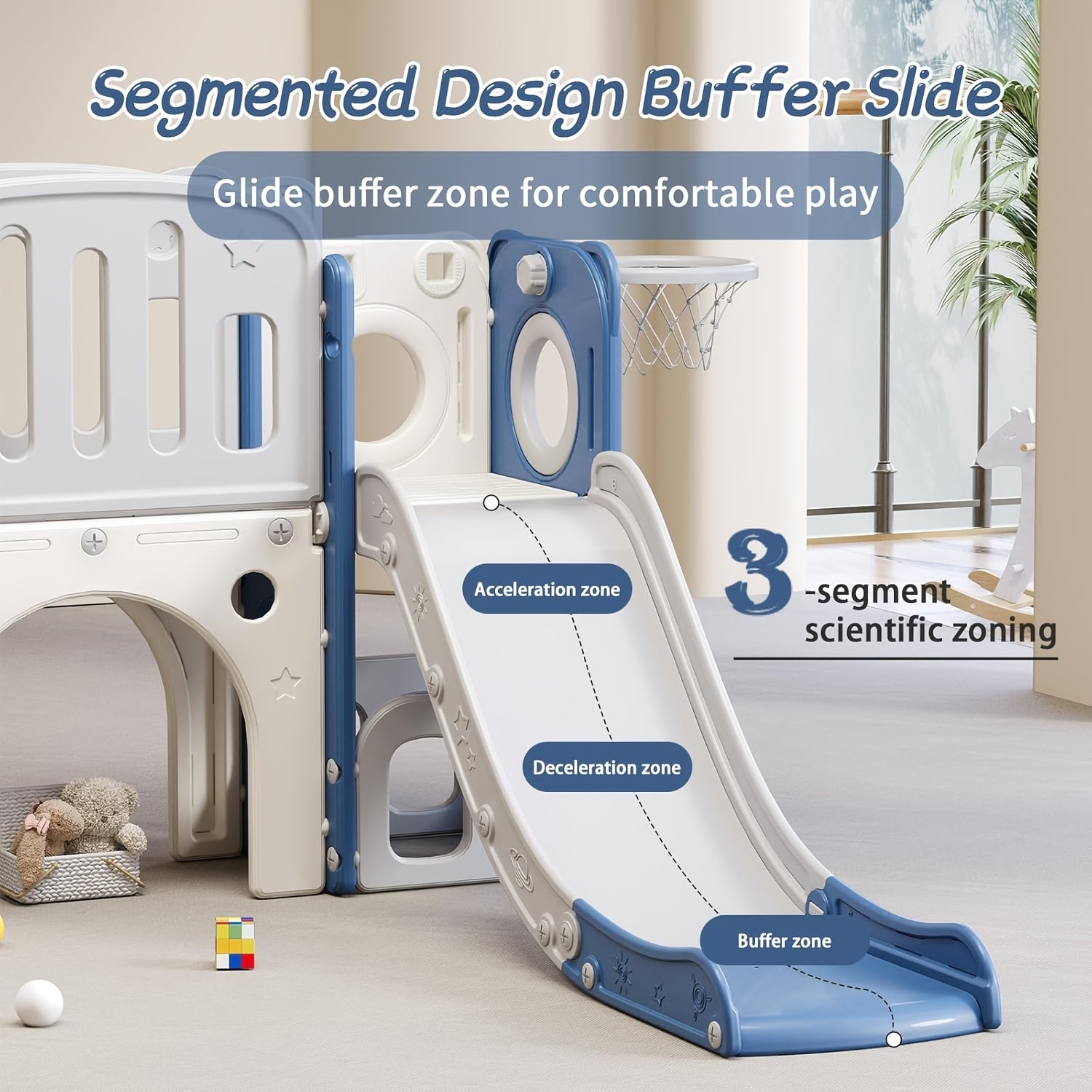 8in 1 Toddler Slide, Kids Climber Slide with Storage Space And Non-Slip Steps, Indoor Outdoor Playset with Basketball Hoopa And Telescope
