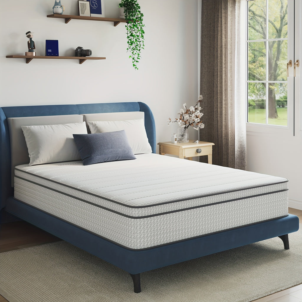 Avenco Memory Foam Hybrid Mattress in Sizes 6, 8, 10, 12, And 14 Inches, Featuring a Pillowtop for Enhanced for Deep Sleep, Medium Firmness, Motion Isolation, And a Breathable Cover