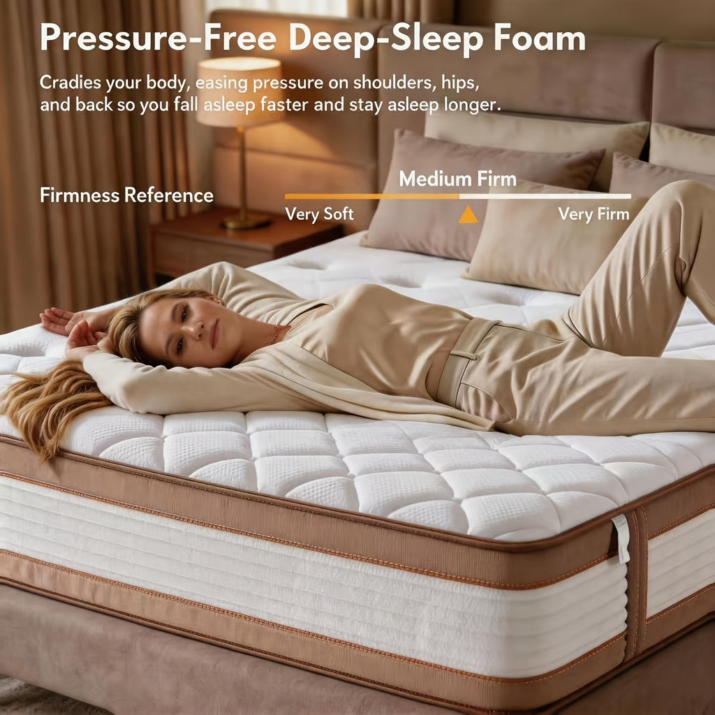 Queen Size 12\u002F14 Inch Mixed Mattress Box - Memory And Spring Bed with Sports Isolation, Medium Hardness, Allergy Resistant Mattress Box Design, No Bedbox\u002FBase Required, Easy to Install (Suitable for Full\u002FQueen\u002FKing Sizes)